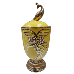 Tibor Porcelana Tapa Pavo Real 41 x 19 cm Diamantes (Amarillo con dorado) 16 in